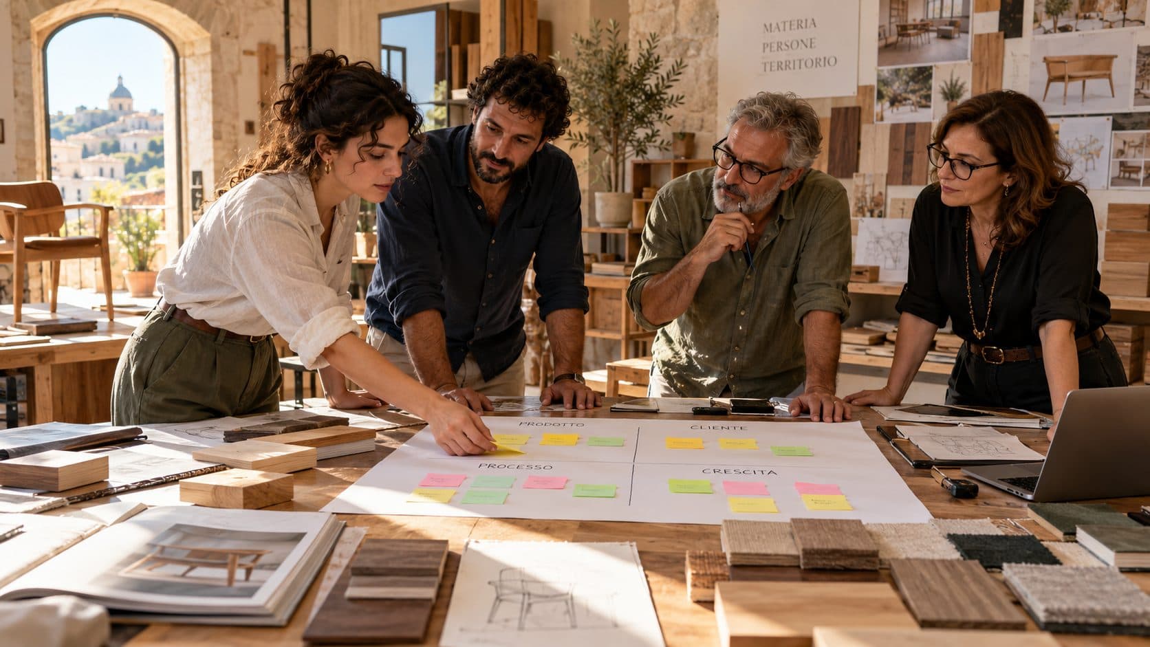 Il team di un mobilificio ordina con i post-it le idee di progetto di intelligenza artificiale